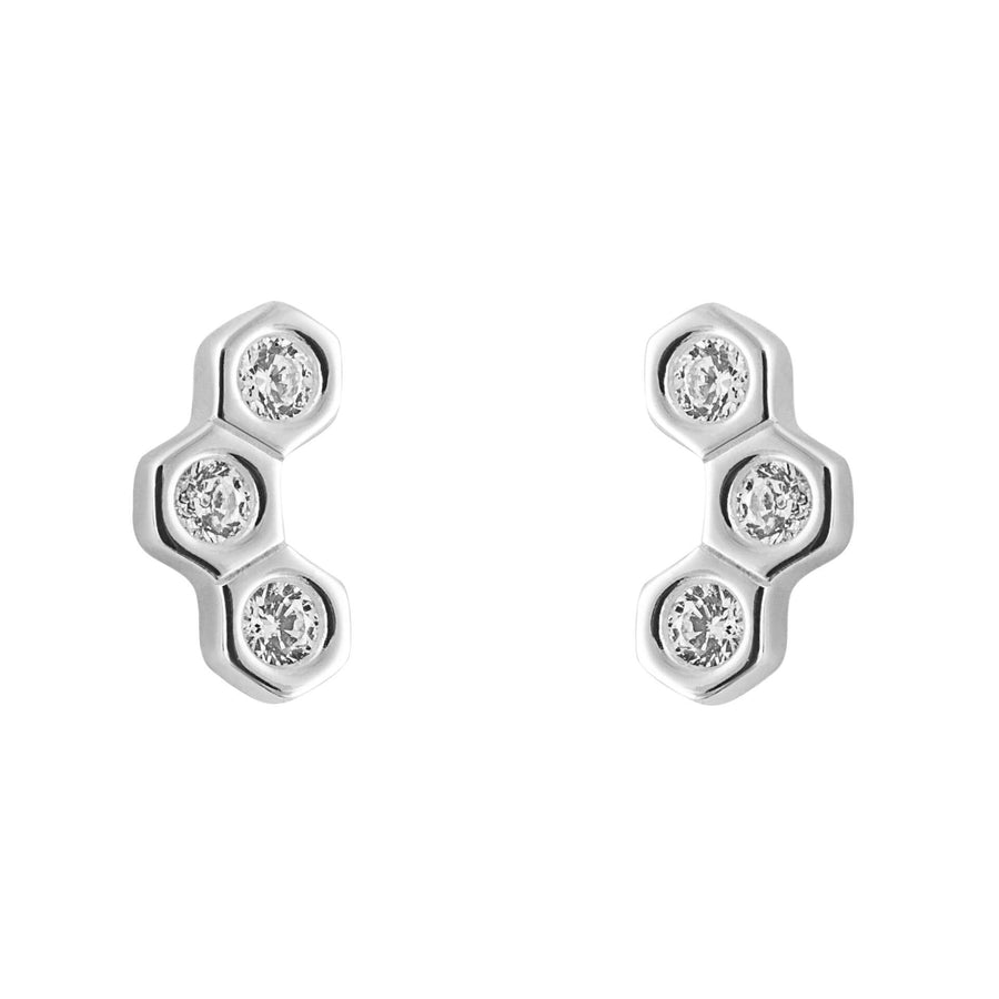 Sterling Silver Small Honeycomb CZ Stud Earrings