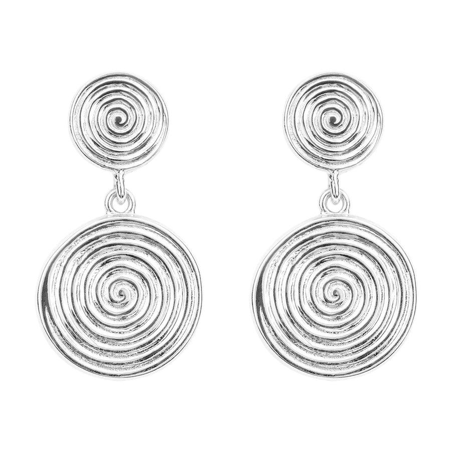Sterling Silver Double Spiral Disc Drop Earrings