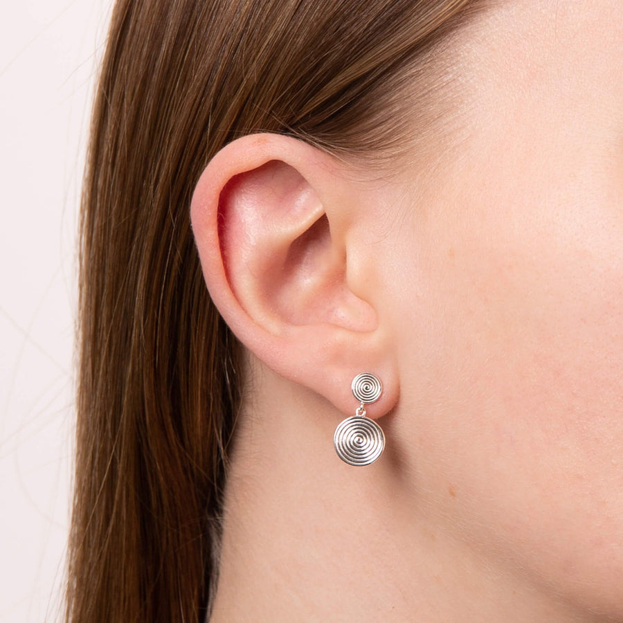 Sterling Silver Double Spiral Disc Drop Earrings