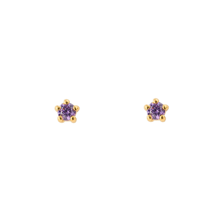 Gold Plated Round Purple CZ Mini Stud Earrings