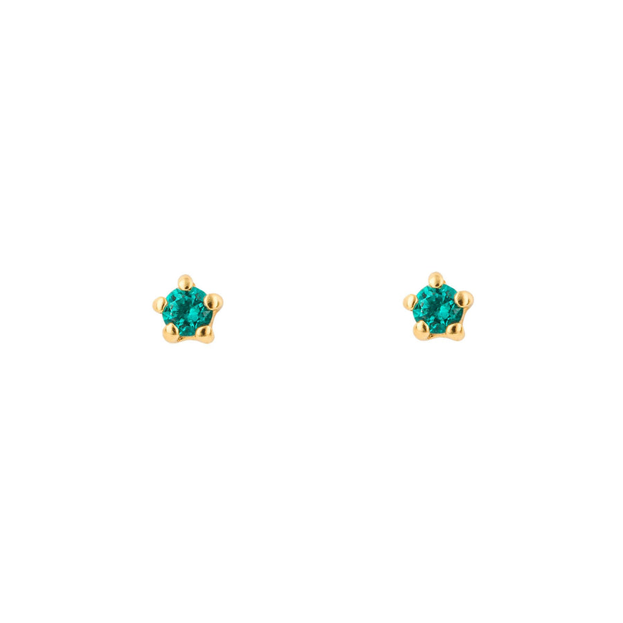 Gold Plated Round Green CZ Mini Stud Earrings