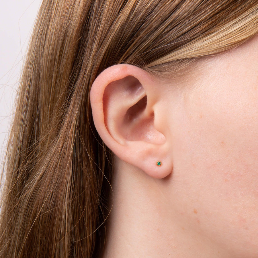 Gold Plated Round Green CZ Mini Stud Earrings