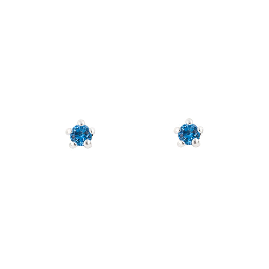 Sterling Silver Round Blue CZ Mini Stud Earrings