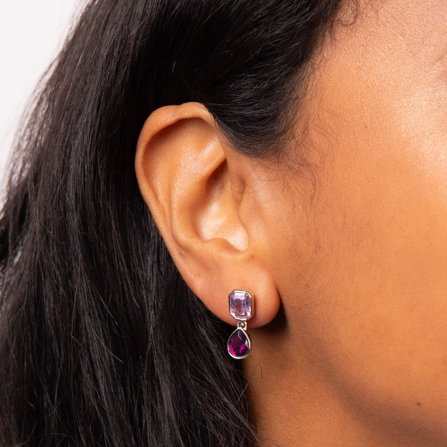 Fiorelli Sterling Silver Pink & Purple Mixed Cut Drop Earrings