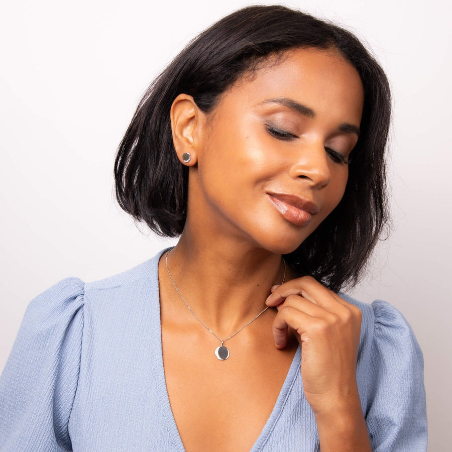 Fiorelli Sterling Silver CZ Organic Asymmetrical Disk Necklace