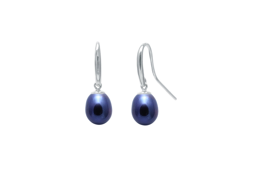 Sterling Silver Black 7.5-8mm Teardrop Freshwater Pearl Drop Earrings