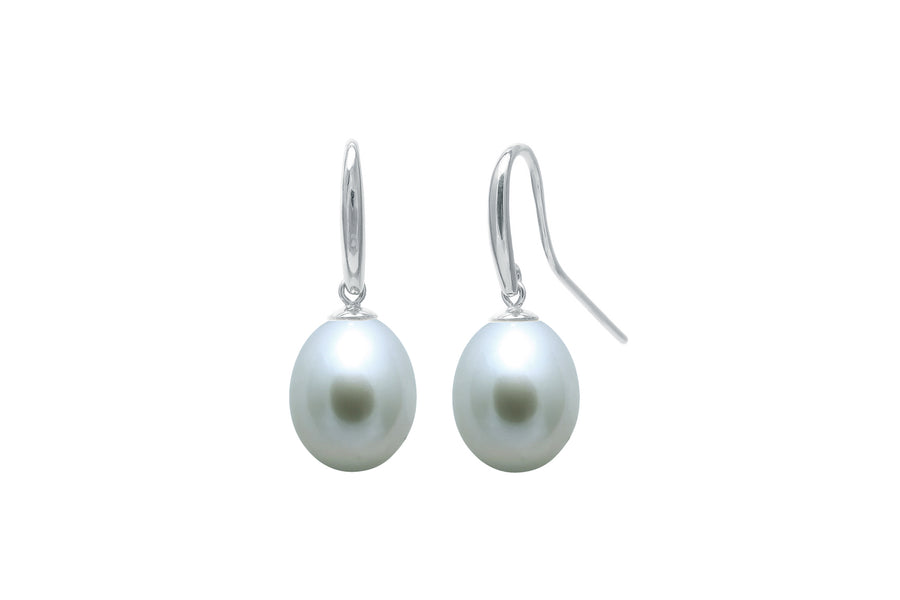 Sterling Silver Grey 9-10mm Teardrop Freshwater Pearl Drop Earrings