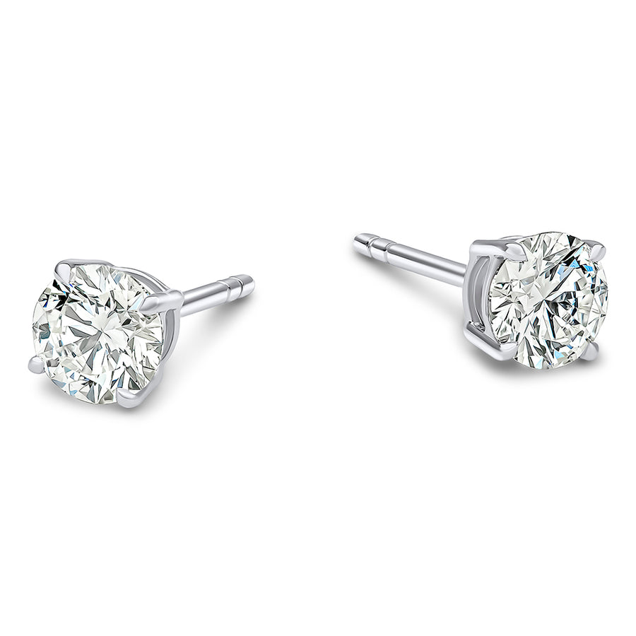 Platinum 1.00ct H Si Round Brilliant Diamond Claw Set Stud Earrings