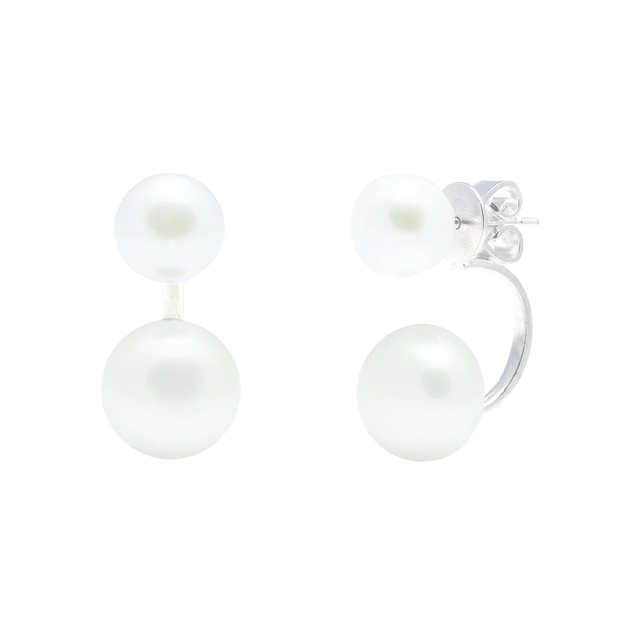 Sterling Silver White C-Shape Freshwater Pearl Stud Earrings