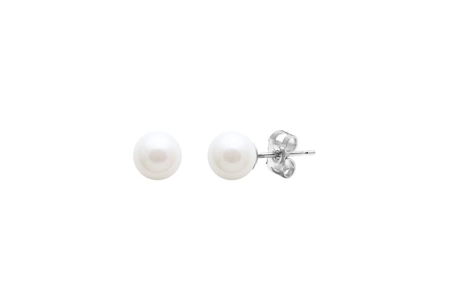 Sterling Silver White Freshwater Pearl 'Round' Stud Earrings