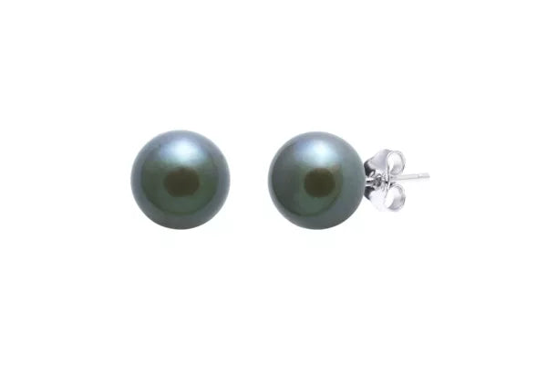 Sterling Silver Black Freshwater Pearl 'Button' Stud Earrings