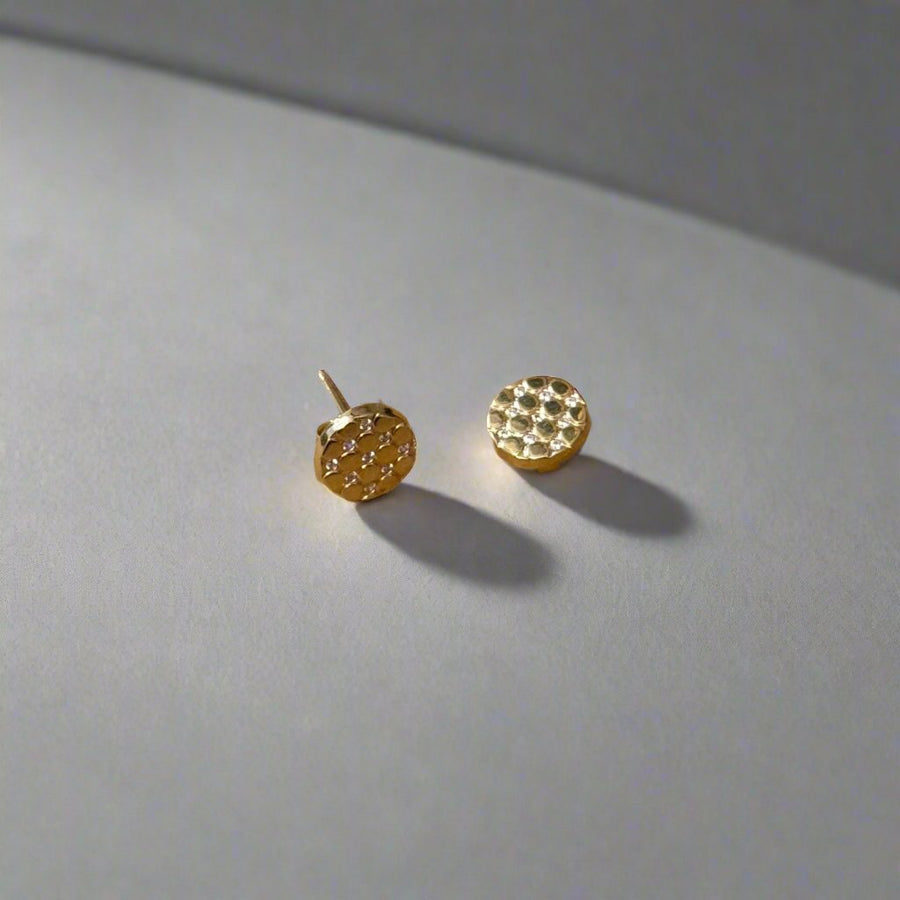 9ct Yellow Gold Round CZ Disc Stud Earrings