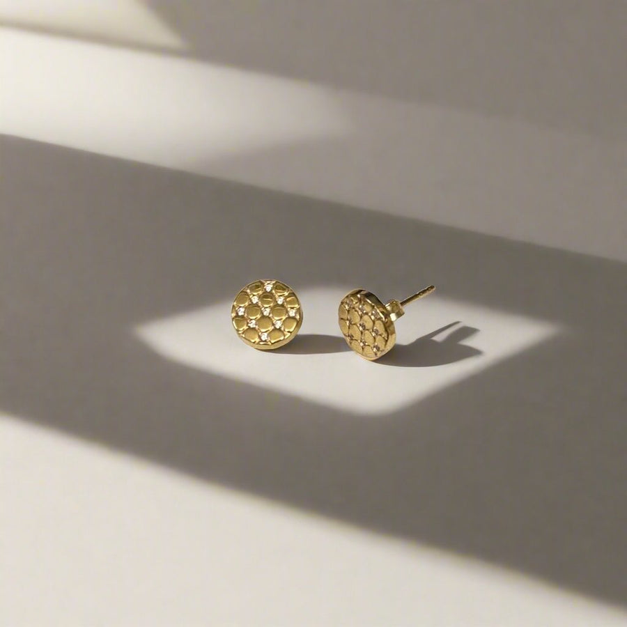 9ct Yellow Gold Round CZ Disc Stud Earrings