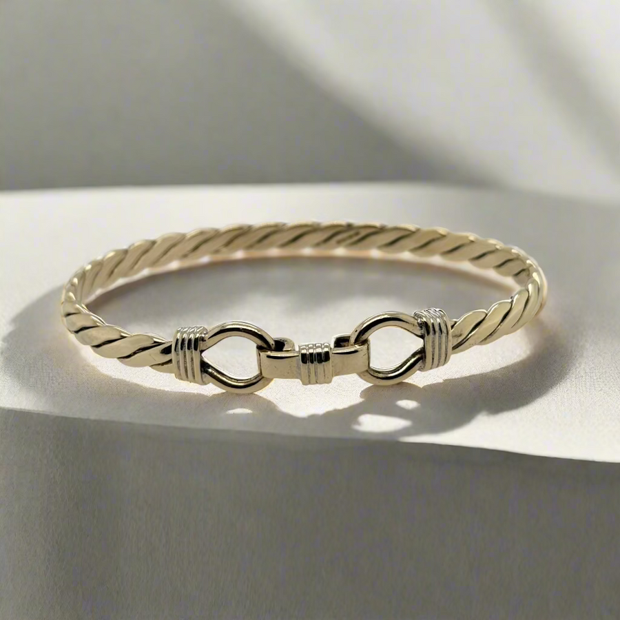 Previously Owned 9ct Yellow Gold Twisted Oval Hook Bangle
