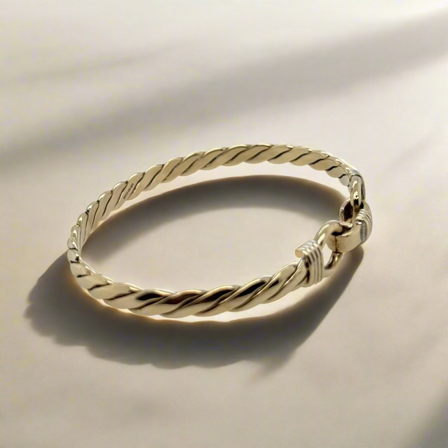 Previously Owned 9ct Yellow Gold Twisted Oval Hook Bangle