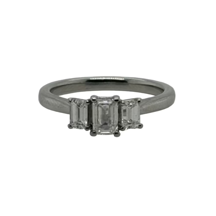 Previously Owned Platinum Emerald Cut Total 0.70ct Diamond Three Stone Ring