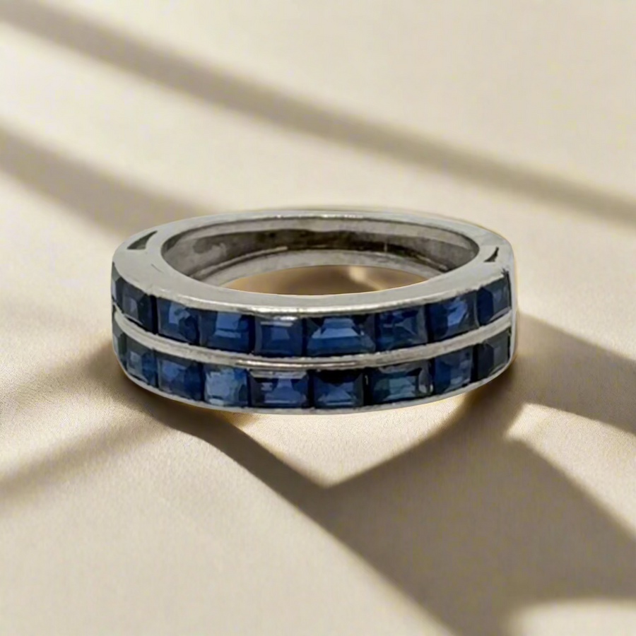 Previously Owned Platinum Sapphire Double Row Channel Set Ring