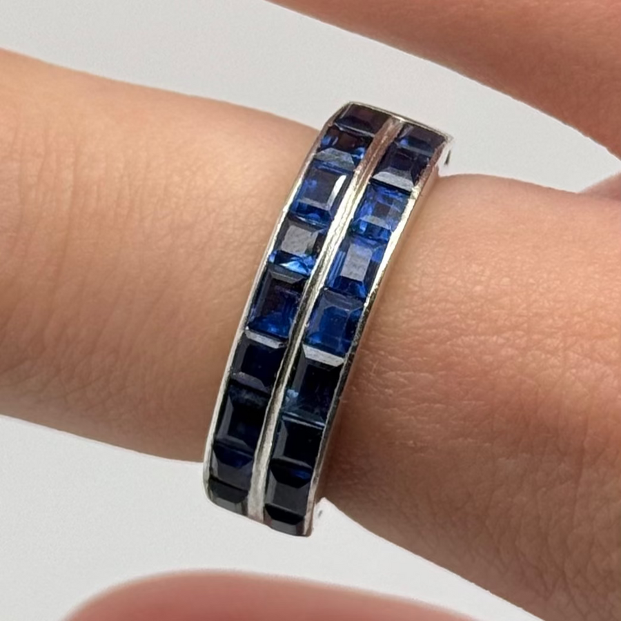 Previously Owned Platinum Sapphire Double Row Channel Set Ring