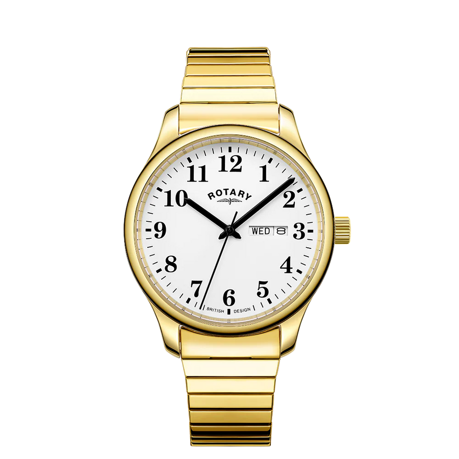 Rotary Gold Plated Gents Day/Date Expanding Bracelet Watch