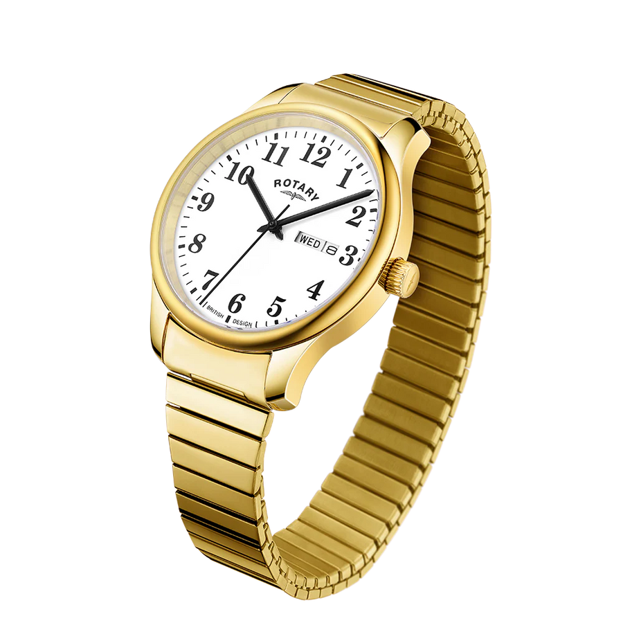 Rotary Gold Plated Gents Day/Date Expanding Bracelet Watch