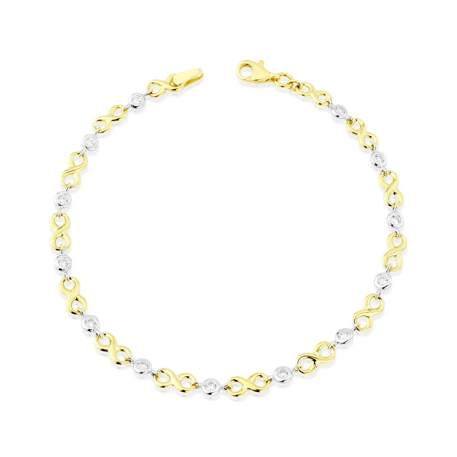 9ct Yellow & White Gold CZ Infinity Link Bracelet