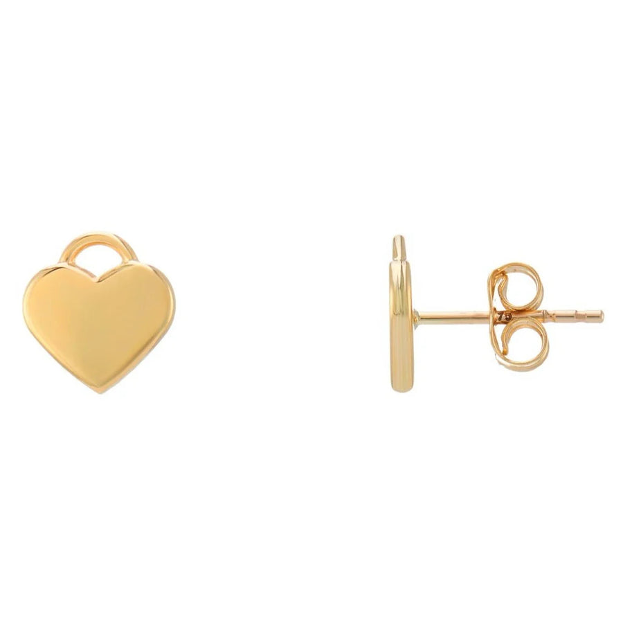 9ct Yellow Gold 9mm Plain Heart Lock Stud Earrings