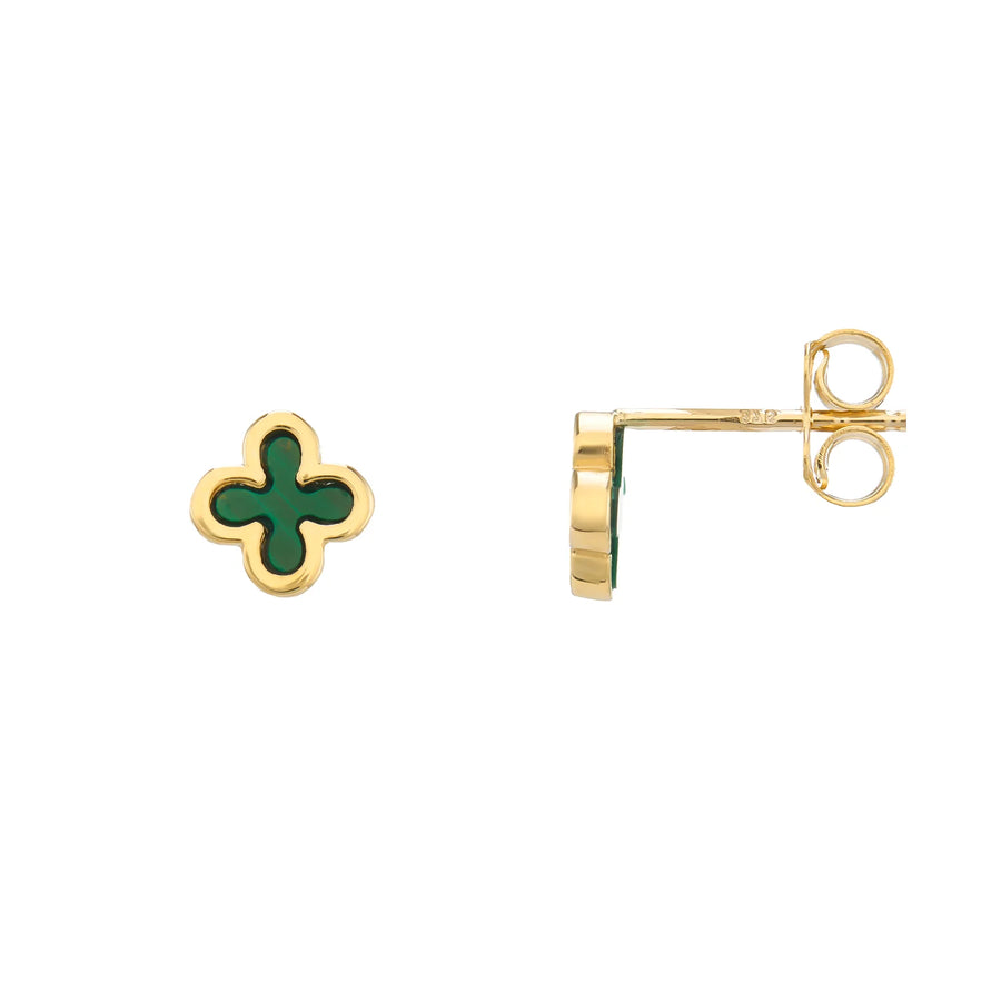 9ct Yellow Gold Malachite Small Clover Motif Stud Earrings