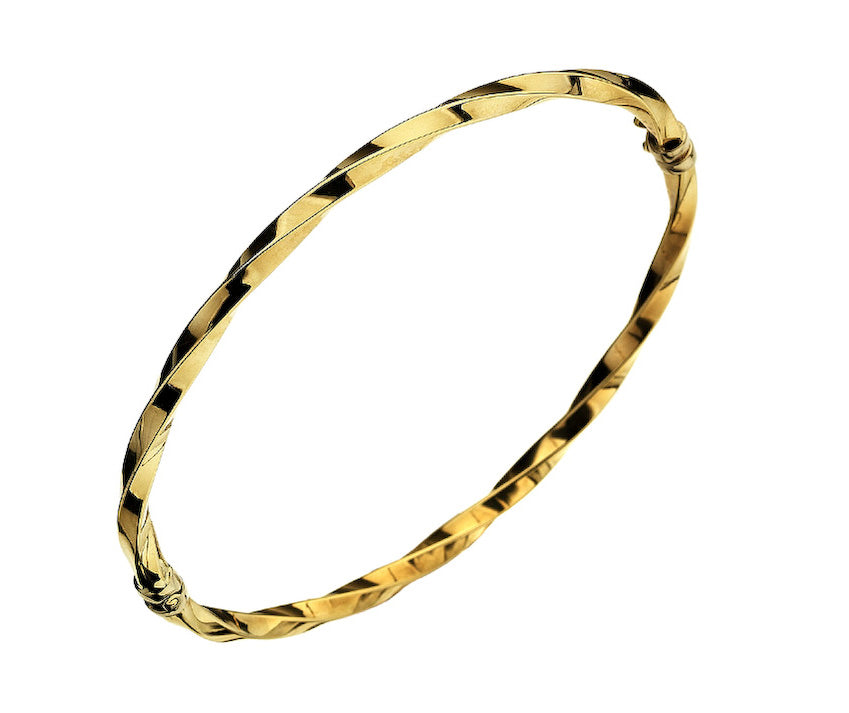 9ct Yellow Gold Twisted Hollow Hinged Bangle