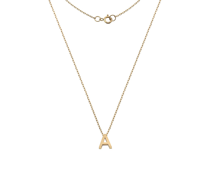 9ct Yellow Gold Mini 'A' Initial Necklace
