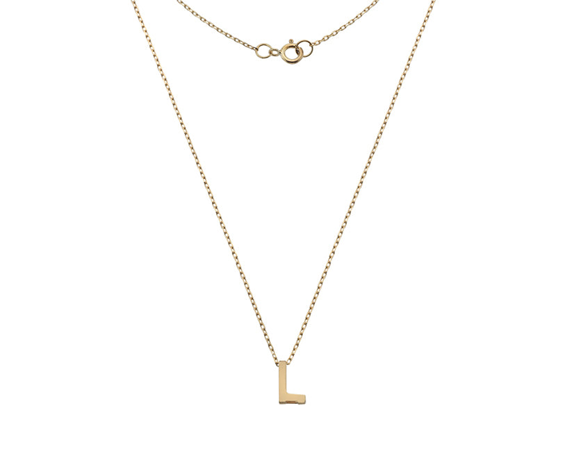 9ct Yellow Gold Mini 'L' Initial Necklace