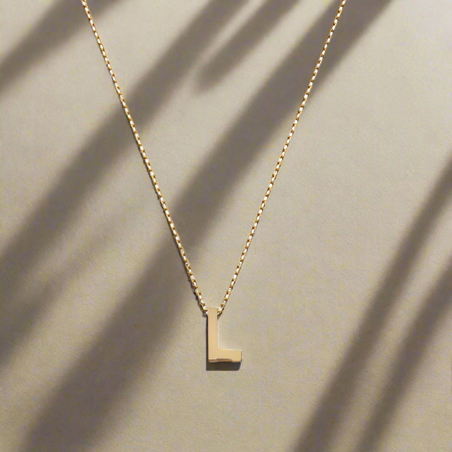 9ct Yellow Gold Mini 'L' Initial Necklace