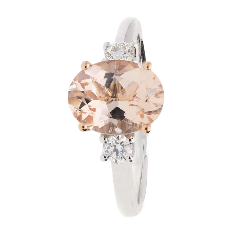 18ct White Gold Morganite & Diamond Three Stone Ring