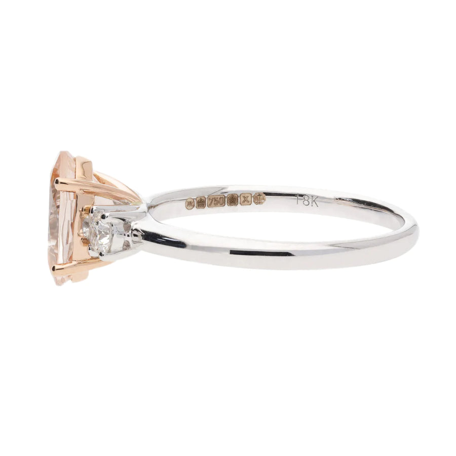 18ct White Gold Morganite & Diamond Three Stone Ring