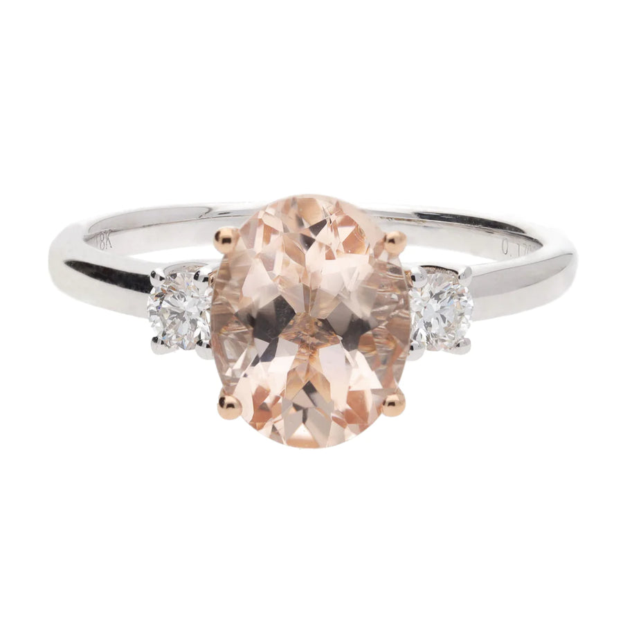 18ct White Gold Morganite & Diamond Three Stone Ring