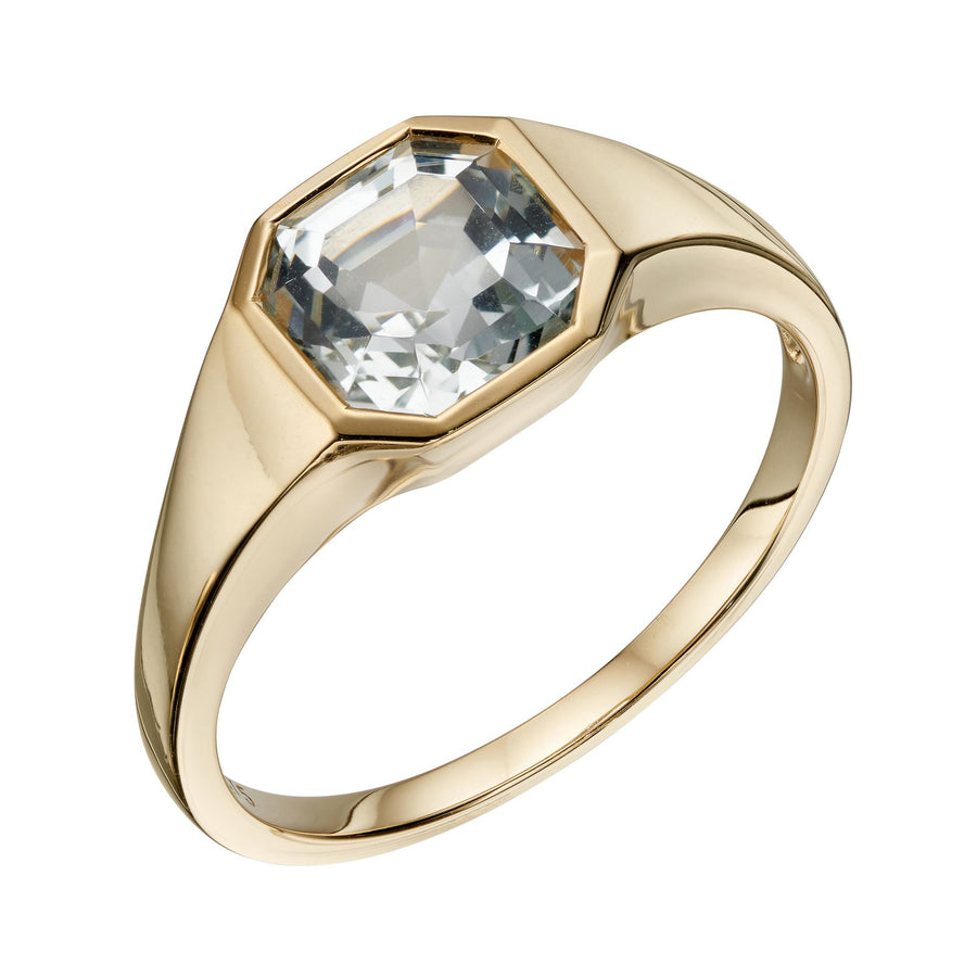 9ct Yellow Gold Asscher Cut White Topaz Ring