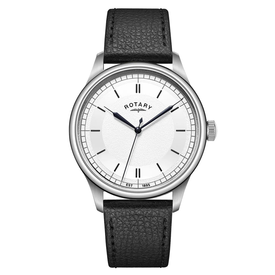 Rotary Steel Gents Heritage Black Leather Strap Watch