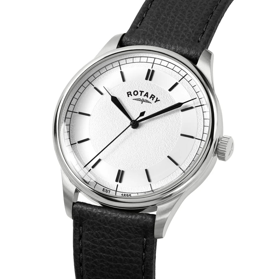 Rotary Steel Gents Heritage Black Leather Strap Watch