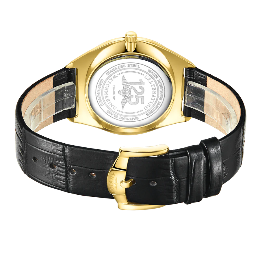 Rotary Gold Gents Ultra Slim Black Leather Strap Watch