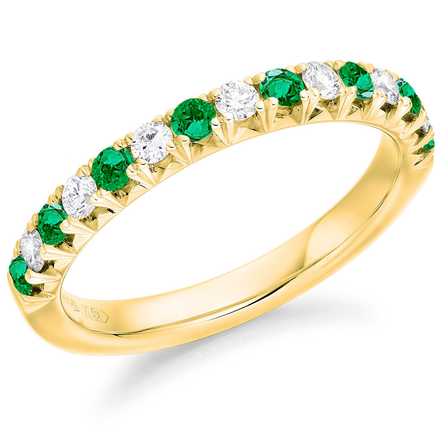 18ct Yellow Gold Emerald & 0.25ct Diamond French Cut Half Eternity Ring