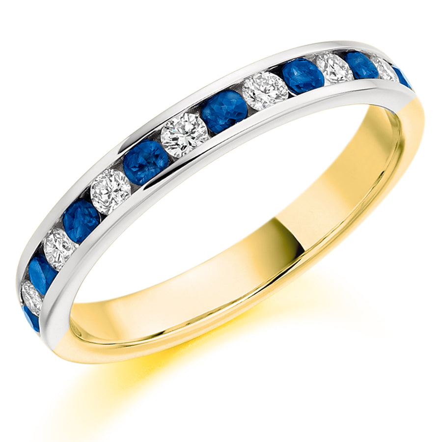 18ct Yellow Gold, Platinum Sapphire & Diamond Half Eternity Ring