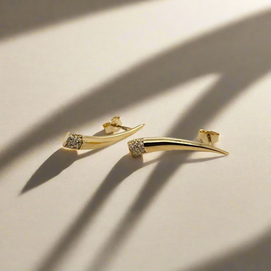 9ct Yellow Gold 0.12ct Diamond Set Long Tapered Stud Earrings