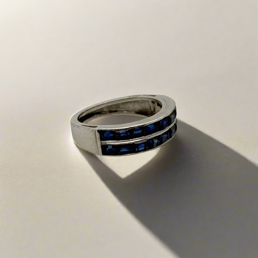 Previously Owned Platinum Sapphire Double Row Channel Set Ring