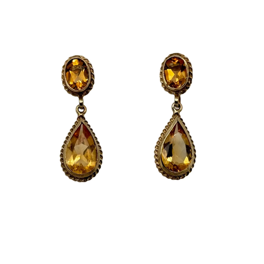 Previously Owned 9ct Yellow Gold Citrine Oval & Teardrop Fancy Drop Earrings