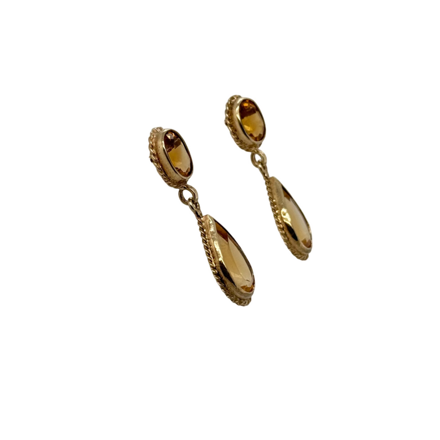 Previously Owned 9ct Yellow Gold Citrine Oval & Teardrop Fancy Drop Earrings