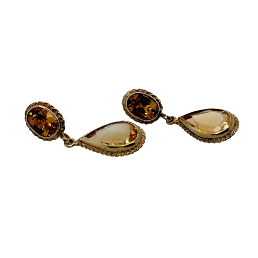 Previously Owned 9ct Yellow Gold Citrine Oval & Teardrop Fancy Drop Earrings