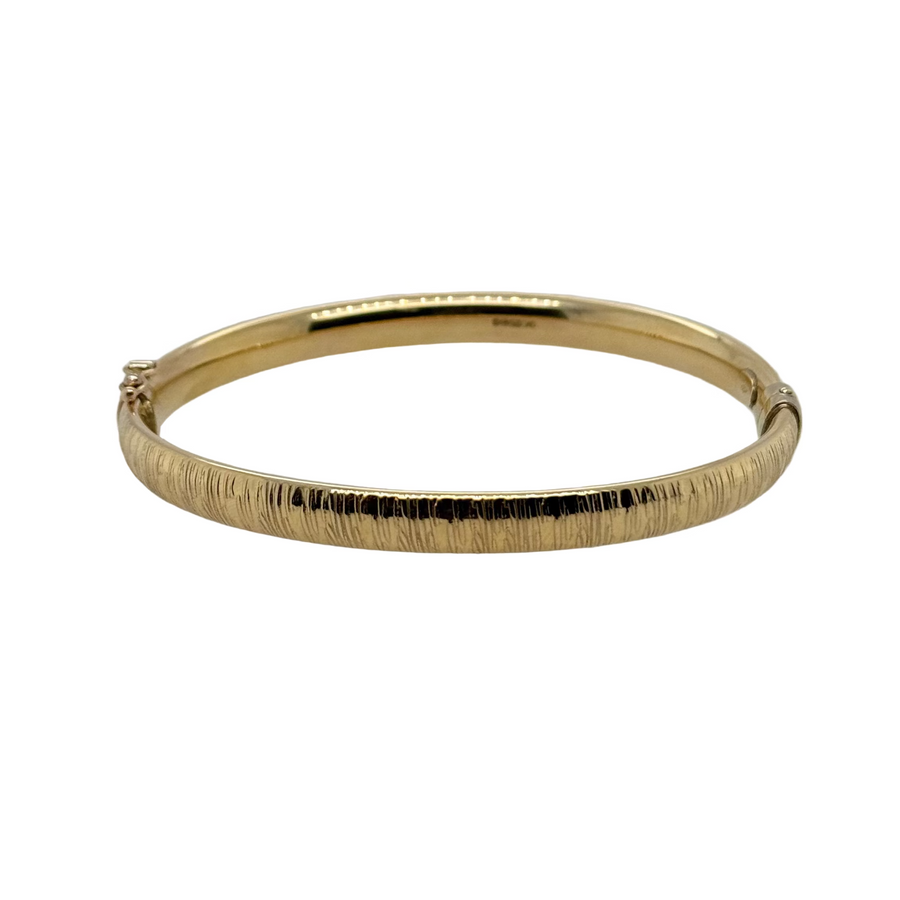 Previously Owned 9ct Yellow Gold 6mm Bark Effect Hinged Bangle