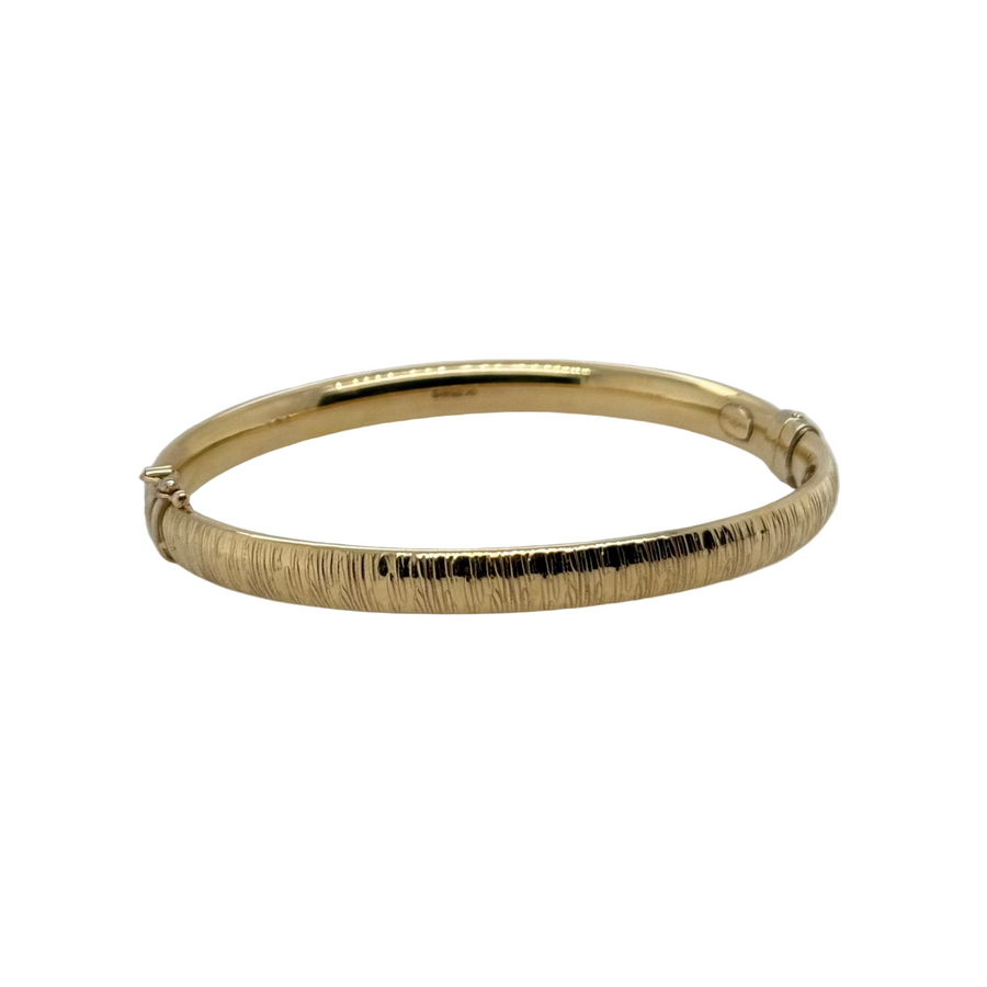 Previously Owned 9ct Yellow Gold 6mm Bark Effect Hinged Bangle