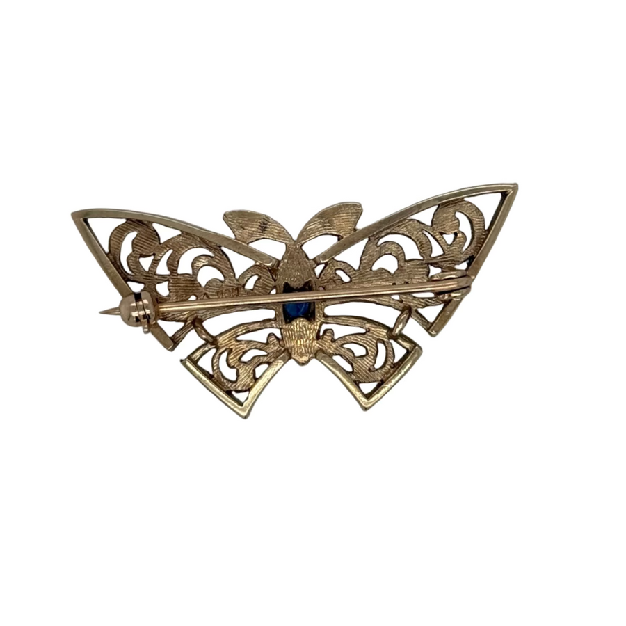 Previously Owned 9ct Yellow Gold Sapphire & Seed Pearl Butterfly Brooch