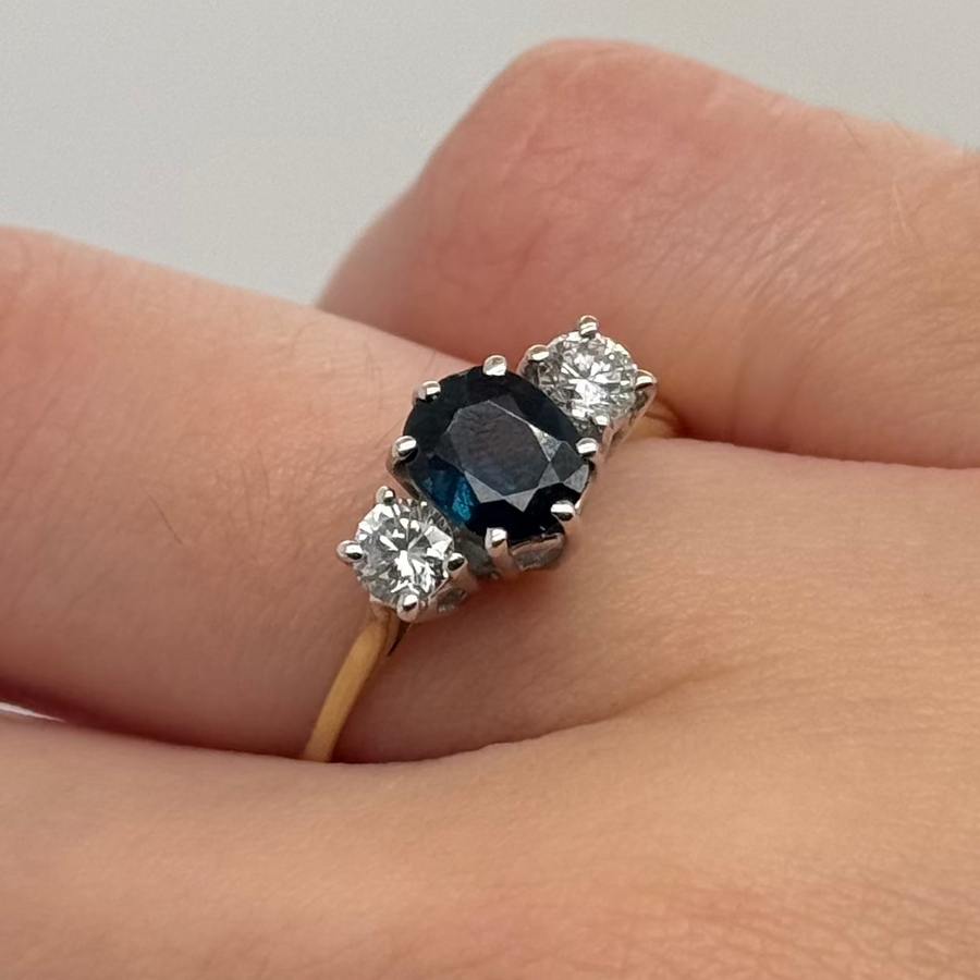 Previously Owned 18ct Yellow Gold Sapphire & Diamond Three Stone Ring