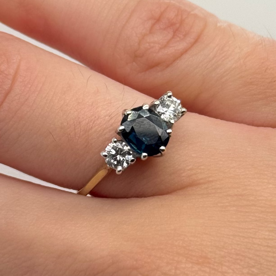 Previously Owned 18ct Yellow Gold Sapphire & Diamond Three Stone Ring